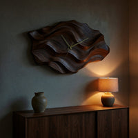 Solid Wood Clock Artistic Wall Wavy Design Living, view 5