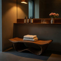 Solid Wood Teak Shower Bench Sculptural Bathroom, view 5