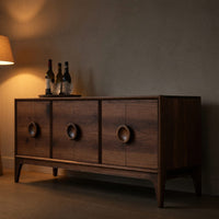 Solid Wood Bar Cabinet Mid Century Circular Sideboard Living Room, view 5
