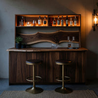 Solid Wood Bar Table Live Edge Indoor With Wave Shelf Home, view 5