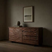 Solid Wood Sideboard With Sculpted Wave Doors Modern, view 5