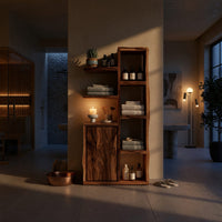 Solid Wood Bathroom Cabinet Japandi Open Shelf Storage Wellness Suite, view 5