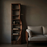 Solid Wood Standing Shelf With Curved Side Living Display, view 5