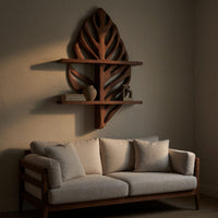 Solid Wood Wall Mounted Shelf Mid Century Display Living Room, view 5