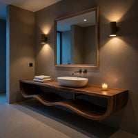 Solid Wood Bathroom Vanity With Floating Wave Shelf Modern Bath, view 5
