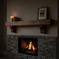 Solid Wood Floating Fireplace Mantel Rustic Shelf Cozy Cabin Living Room, view 5