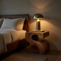 Solid Wood Nightstand Sculptural With S Shaped Bedroom, view 5