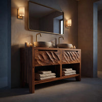 Solid Wood Bathroom Vanity Rustic With Two Drawers, view 5