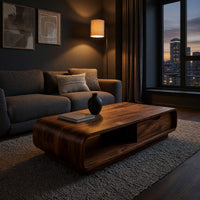 Softened Rectangle Coffee Table with Drawer and Open Bay, view 5
