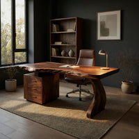 Curved S-Leg Desk with a Raw Live Edge Front, view 5