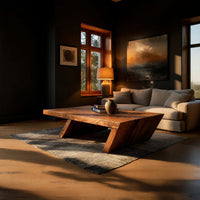 Cantilevered Solid Wood Coffee Table on Angled Legs, view 5