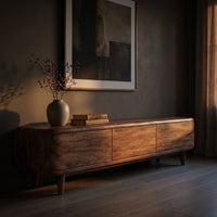 Contemporary Wood Tv Stand With Multi Tiered Shelves For Living, view 5