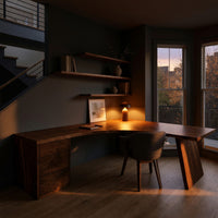 Angled Leg Corner Desk in Solid Walnut with Drawers, view 5