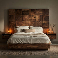 Solid Wood Headboard Rustic Square Panel Modern Farmhouse Bedroom, view 5