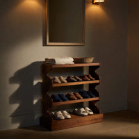 Solid Wood Shoe Storage Bench Japandi Tall Rack Condo Entryway Hallway, view 5