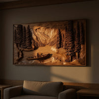 Deep-Relief Carving of a Lake Canoe, Solid Wood Wall Art, view 5 — view 5