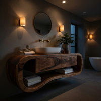 Solid Wood Bathroom Vanity Floating With Open Towel Shelf Modern Bath, view 5