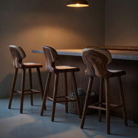 Solid Wood Bar Stool Sculpted With Curved Backrest Kitchen, view 5