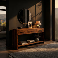 Slab-Sided Three-Drawer Console Table in Solid Walnut, view 5