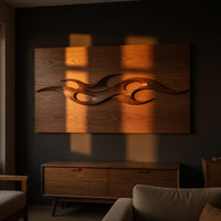 Lowtide Wave Wall Sculpture in Backlit Walnut Grain, view 5 — view 5