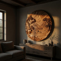 Stillwater Rondel Carved Lake Scene Wall Sculpture, view 5 — view 5