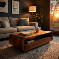 Open-Shelf Coffee Table with Two Drawers Beneath, view 5