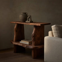 Solid Wood Standing Shelf Mid Century Live Edge Living Room Storage, view 5