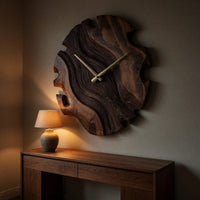 Solid Wood Clock Elegant Sculptural Wall Living Room, view 5