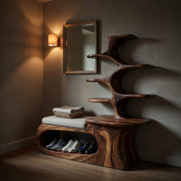 Solid Wood Shoe Storage Bench Japandi Rack Shelf Hallway Closet Section, view 5