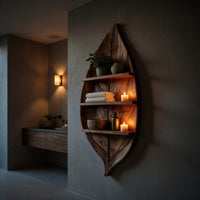 Solid Wood Corner Wall Bathroom Shelf Sculptural Leaf Spa Spaces, view 5