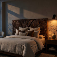 Solid Wood Headboard Leaf Relief Minimal Bedroom, view 5