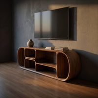 Minimalist Curved Tv Console For Studio Apartment Interior, view 5