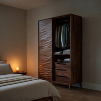 Solid Wood Wardrobe Sculptural With Wave Door Bedroom, view 5