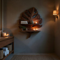 Solid Wood Corner Wall Bathroom Shelf Leaf Spa, view 5