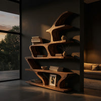 Wave Bookshelf in Solid Hardwood with Live Edge Shelves, view 5