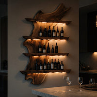 Solid Wood Wine Rack Mid Century Kitchen Bar Wall Shelf, view 5