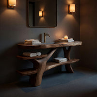Solid Wood Live Edge Vanity Handcrafted Bathroom Solid With Shelf Modern, view 5