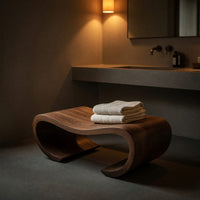 Solid Wood Teak Shower Bench Curved Spa Bathroom, view 5