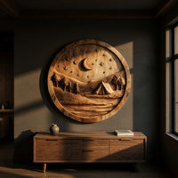 Moonlit Campsite Held in a Round Wood Wall Relief, view 5 — view 5