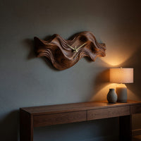 Solid Wood Clock Organic Wave Design Cozy Bedroom Space, view 5