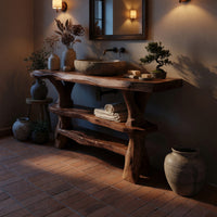 Solid Wood Live Edge Vanity Handmade Sink Family Bathroom, view 5