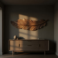 Hand-Carved Feather Relief, Barb by Barb in Solid Wood, view 5 — view 5