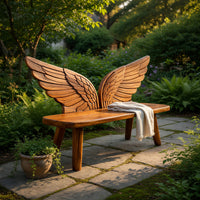 Solid Wood Outdoor Garden Bench Bird Wing Backrest Patio, view 5