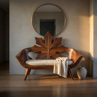 Modern Maple Leaf Carved Bench For Patio Interior Area, view 5