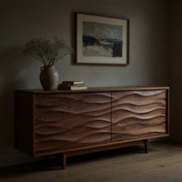 Solid Wood Sideboard With Carved Wave Front Panels Home, view 5