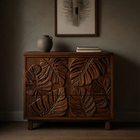 Solid Wood Sideboard With Leaf Carved Doors Home, view 5