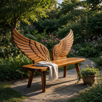 Solid Wood Outdoor Garden Bench With Wing Backrest Exterior Seating, view 5