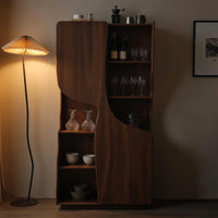Solid Wood Bar Cabinet Sculptural With Curved Doors Kitchen Living Room, view 5