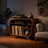 Solid Wood Record Player Stand Mid Century Lounge Corner Space, view 5