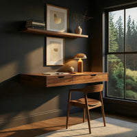 Slim Floating Desk in Solid Walnut with Two Drawers, view 5